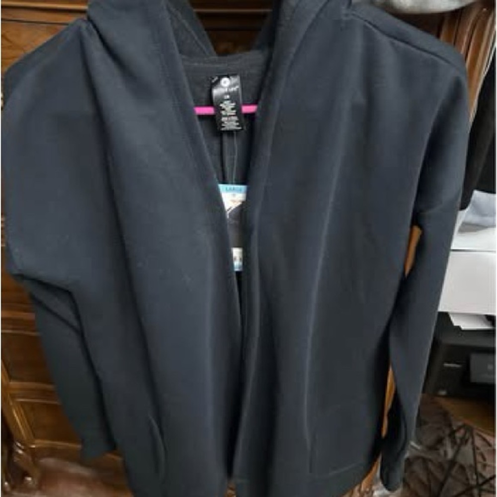 Active Life Black Hooded Lightweight Shirt Jacket - Open Front